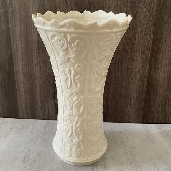 Lenox Vintage Wentworth 11" Vase Scalloped Rim Scroll Vines Flared Embossed - Picture 2 of 9